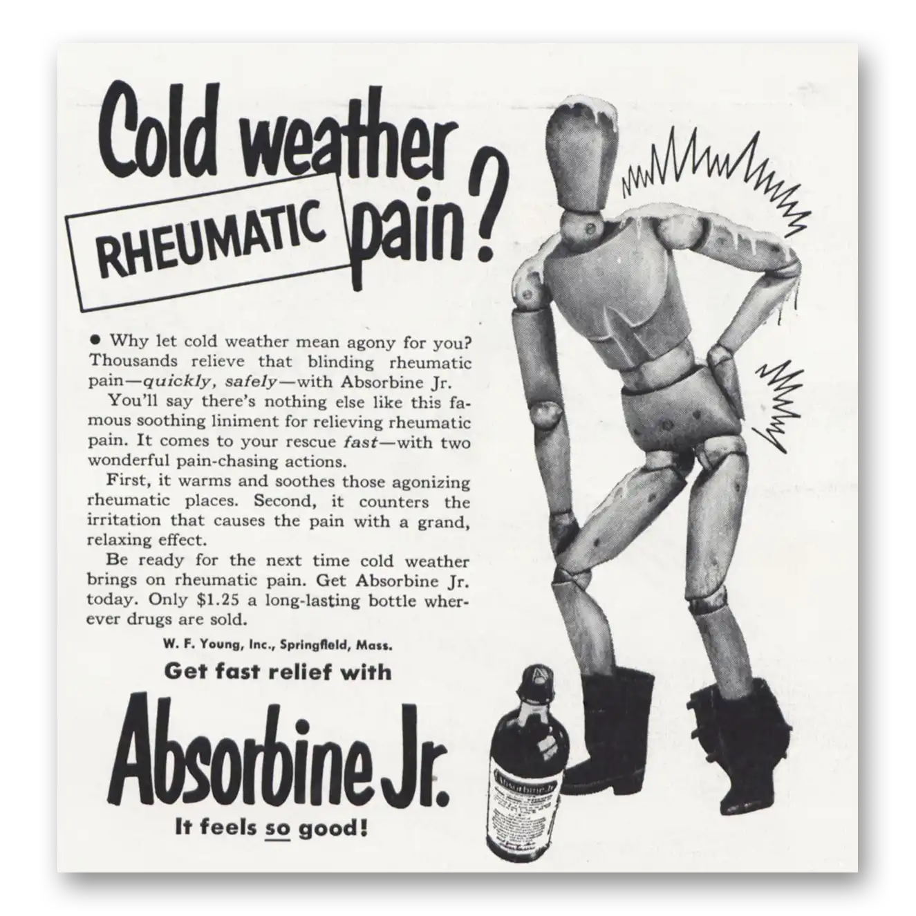 1951 Absorbine Junior Cold Weather Rheumatic Pain Vintage Magazine Print Ad