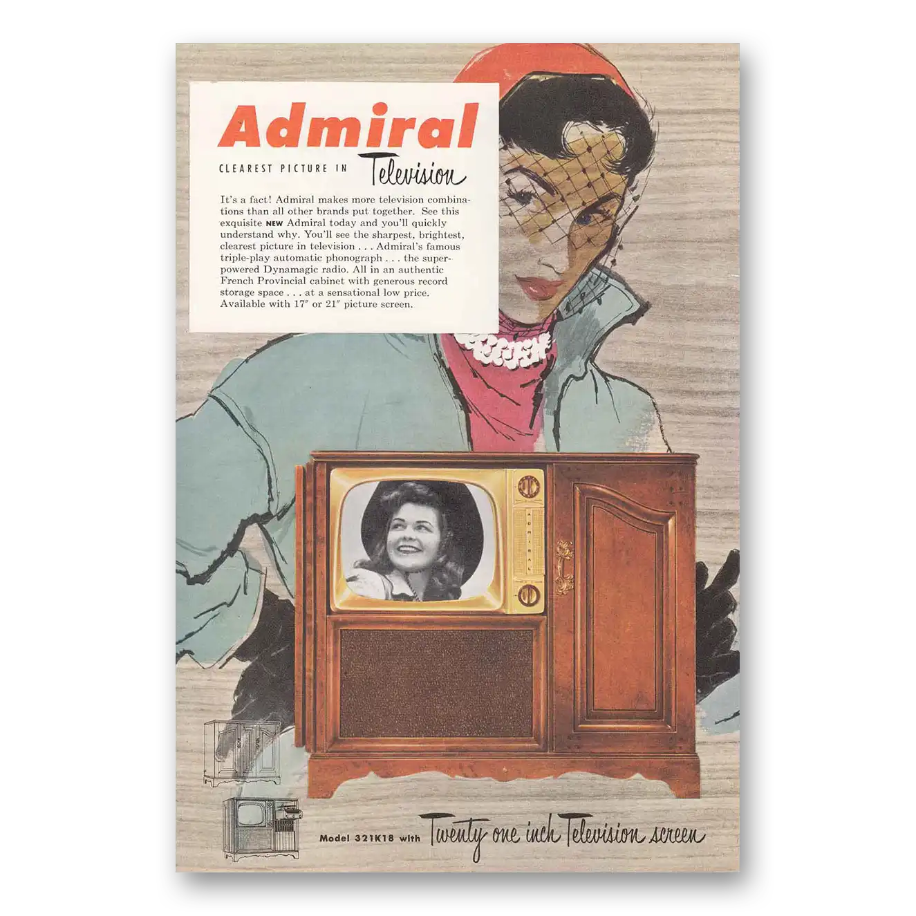 1951 Admiral Television Clearest Picture Vintage Magazine Print Ad