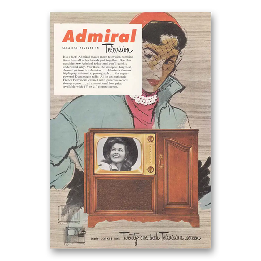 1951 Admiral Television Clearest Picture Vintage Magazine Print Ad