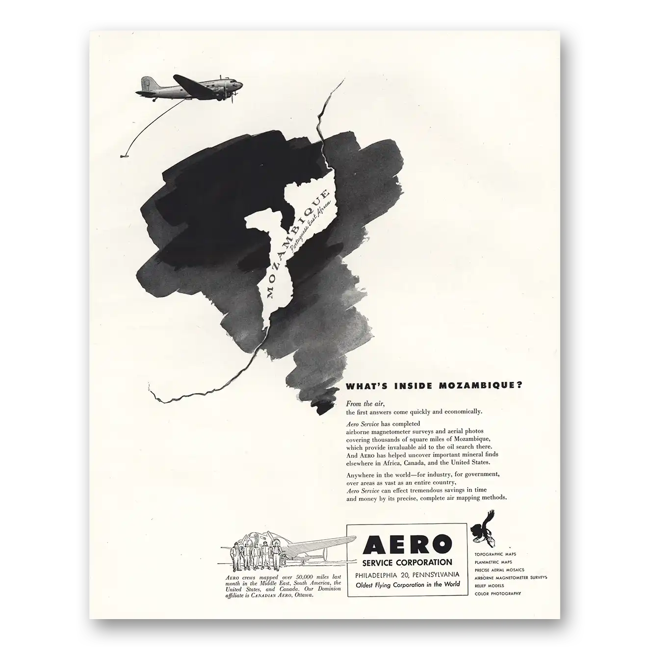 1951 Aero Service Whats Inside Mozambiquet Vintage Magazine Print Ad