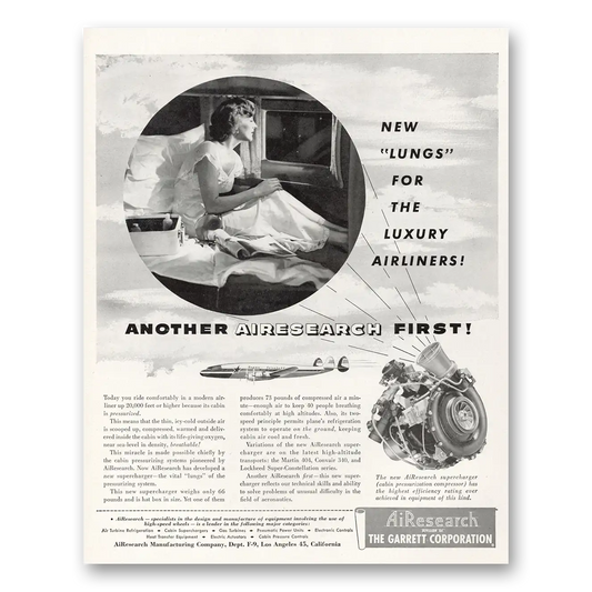 1951 Garrett AiResearch New Lungs for the Luxury Airliners Vintage Magazine Print Ad