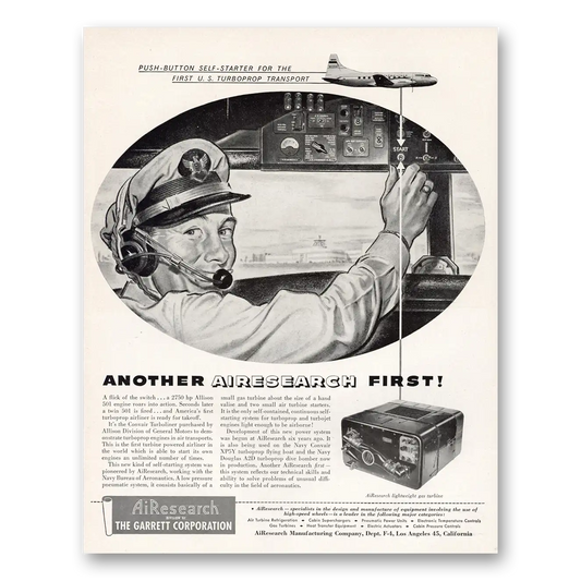 1951 Garrett AiResearch Push Button Self Starter US Turboprop Transport Vintage Magazine Print Ad