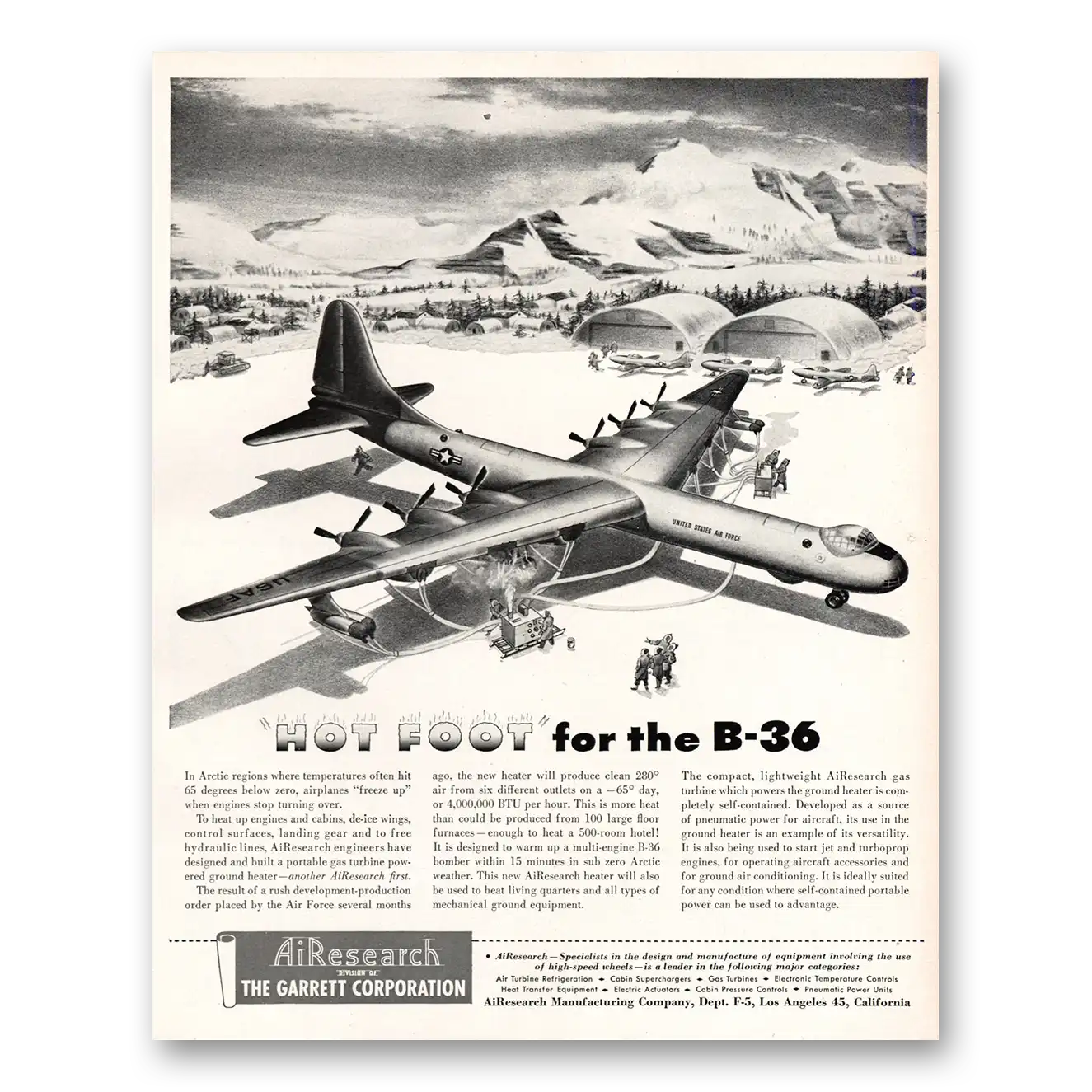 1951 Garrett AiResearch Hot Foot for the B36 Vintage Magazine Print Ad