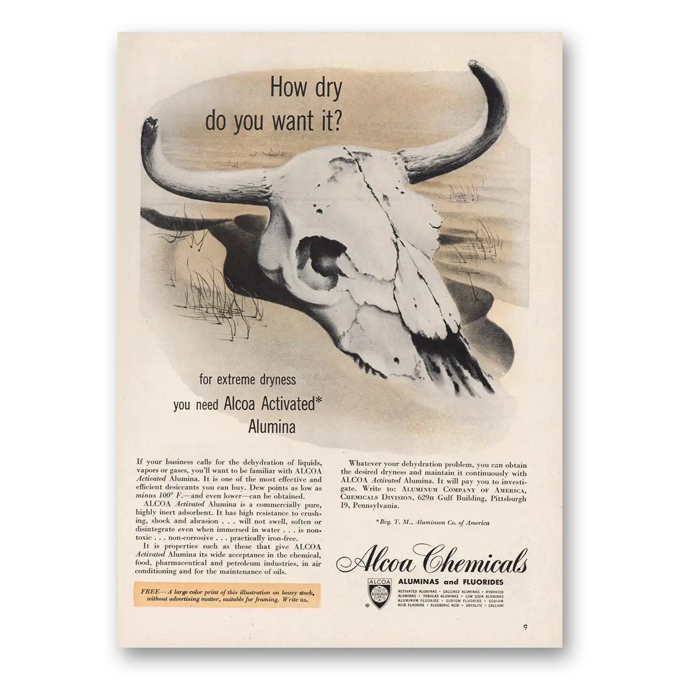 1951 Alcoa Chemicals How Dry Do You Want It Vintage Magazine Print Ad