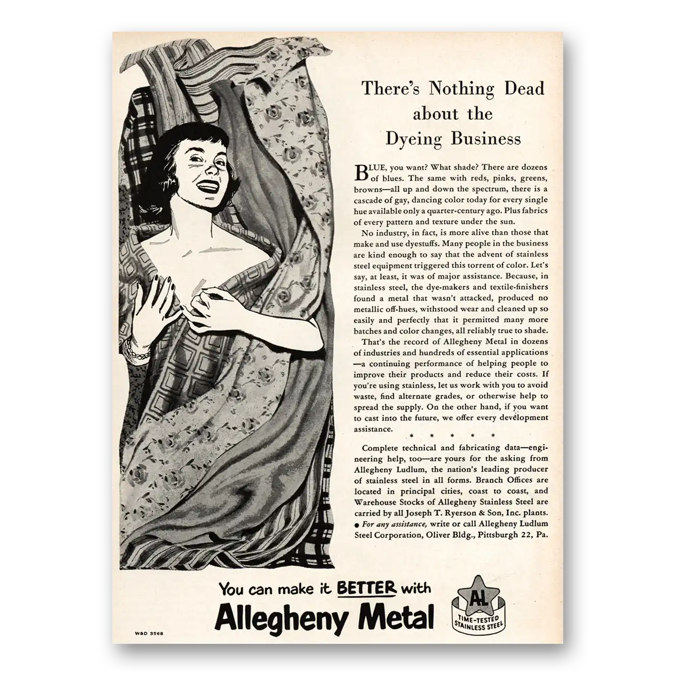 1951 Allegheny Metal Nothing Dead About Dyeing Business Vintage Magazine Print Ad