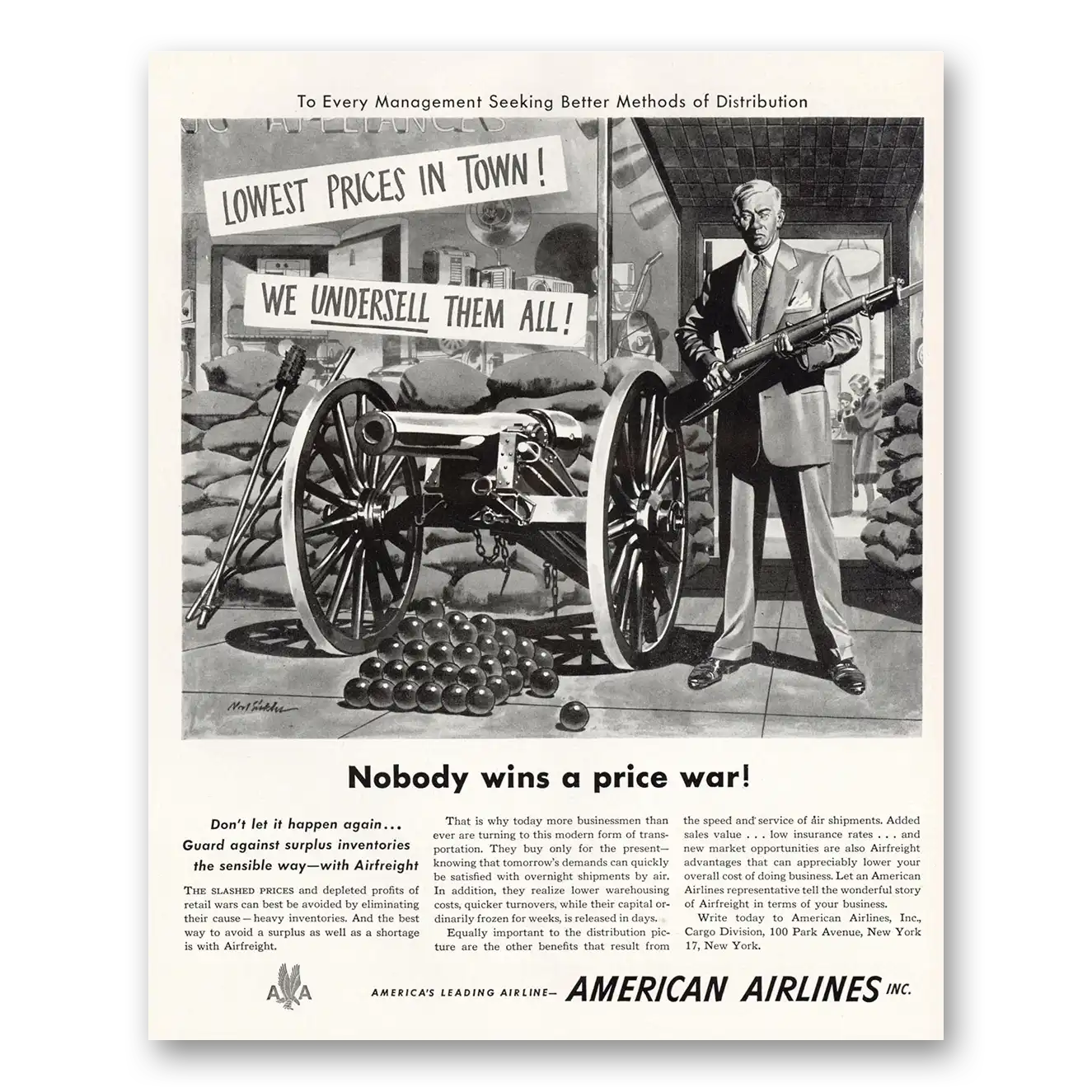 1951 American Airlines Nobody Wins a Price War Vintage Magazine Print Ad