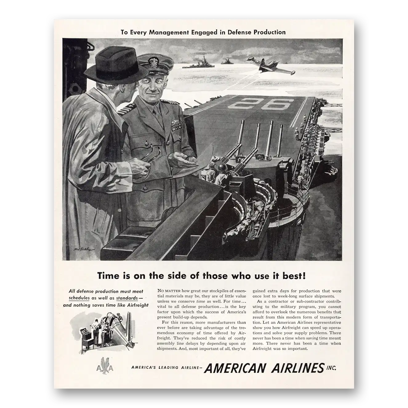 1951 American Airlines Time Is On the Side of Those Who Use It Best Vintage Magazine Print Ad