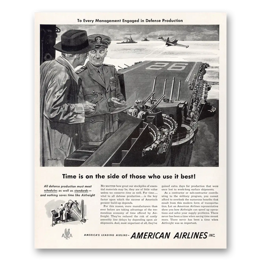 1951 American Airlines Time Is On the Side of Those Who Use It Best Vintage Magazine Print Ad