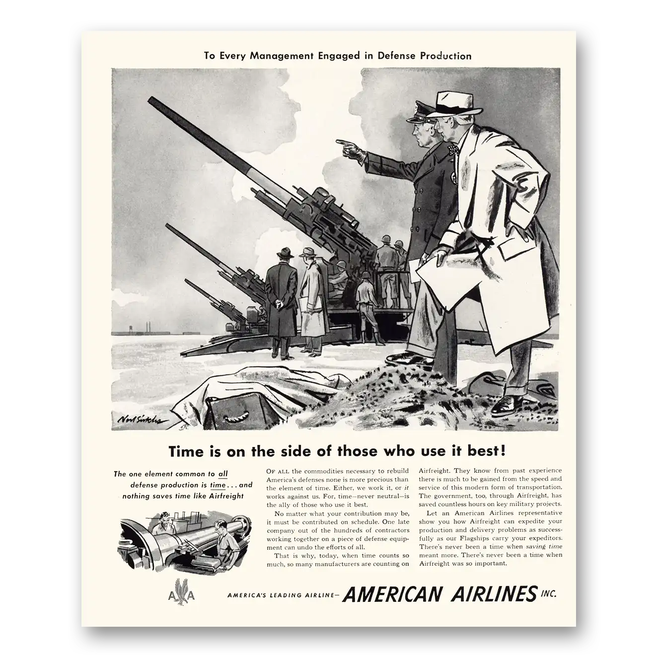 1951 American Airlines Time Is On the Side Vintage Magazine Print Ad