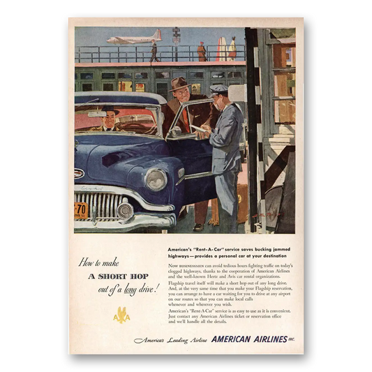 1951 American Airlines Make Short Hop Out of Long Drive Vintage Magazine Print Ad