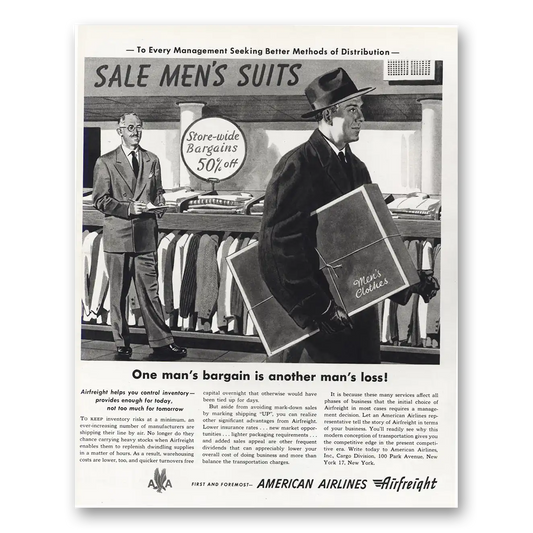 1951 American Airlines Air Freight One Mans Bargain Is Another Mans Loss Vintage Magazine Print Ad