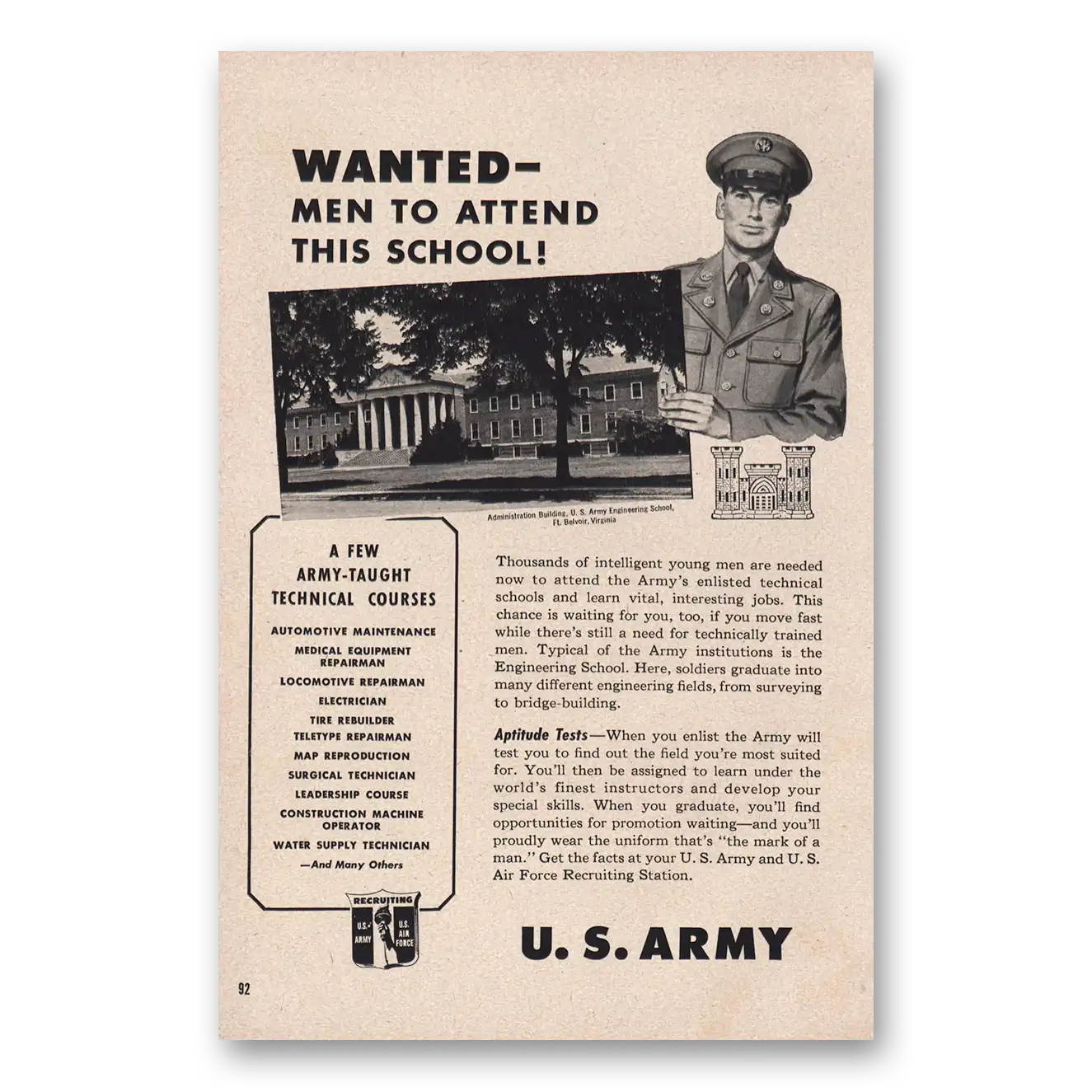 1951 US Army Army Engineering School Vintage Magazine Print Ad