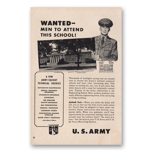 1951 US Army Army Engineering School Vintage Magazine Print Ad