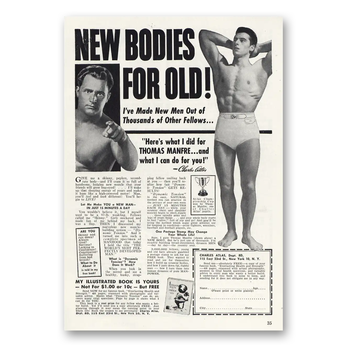 1951 Charles Atlas New Bodies for Old Vintage Magazine Print Ad