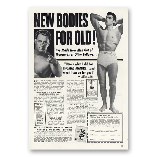 1951 Charles Atlas New Bodies for Old Vintage Magazine Print Ad