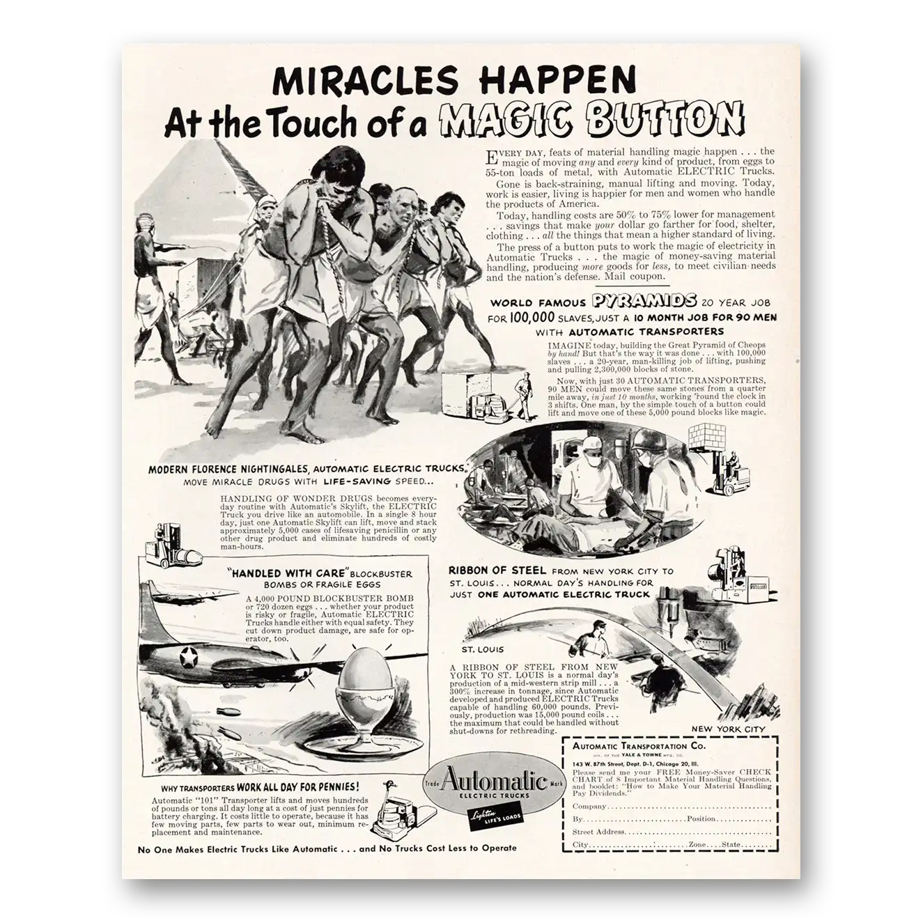 1951 Automatic Transportation Touch of Magic Button Vintage Magazine Print Ad