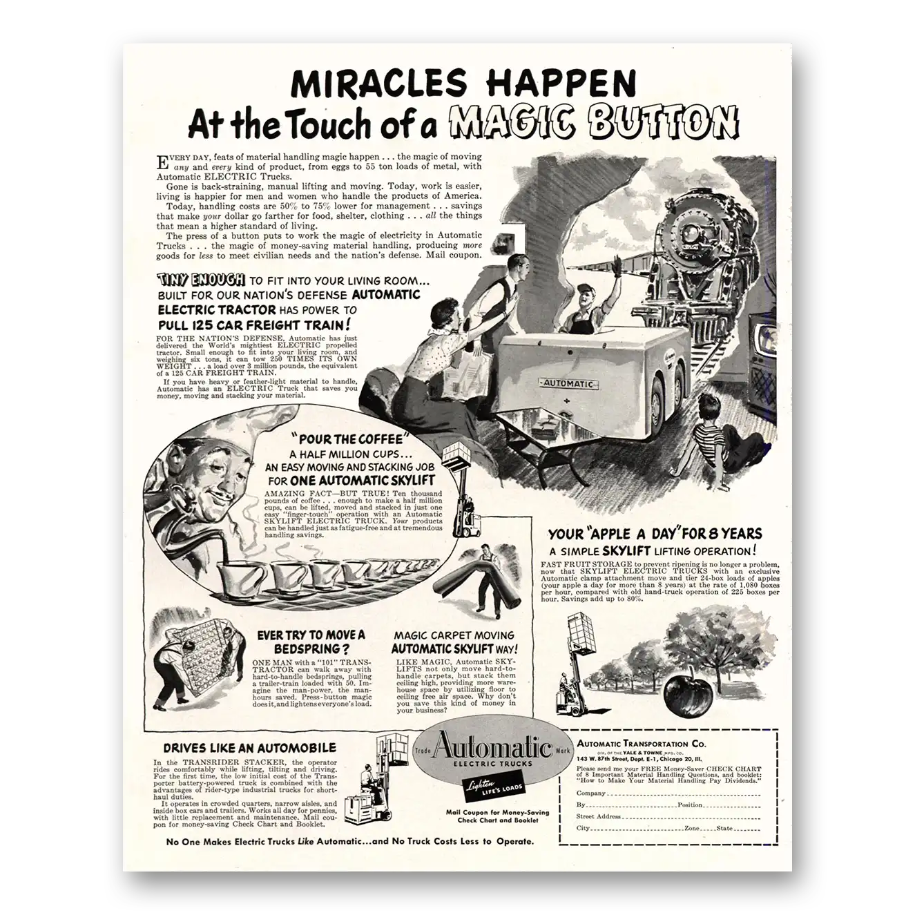 1951 Automatic Transportation Touch of Magic Button Vintage Magazine Print Ad