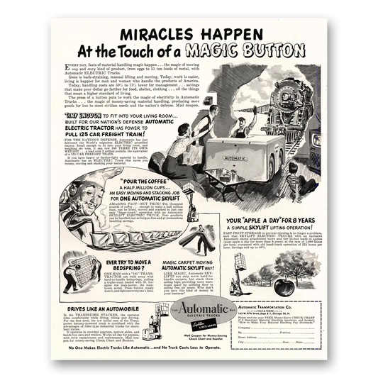 1951 Automatic Transportation Touch of Magic Button Vintage Magazine Print Ad