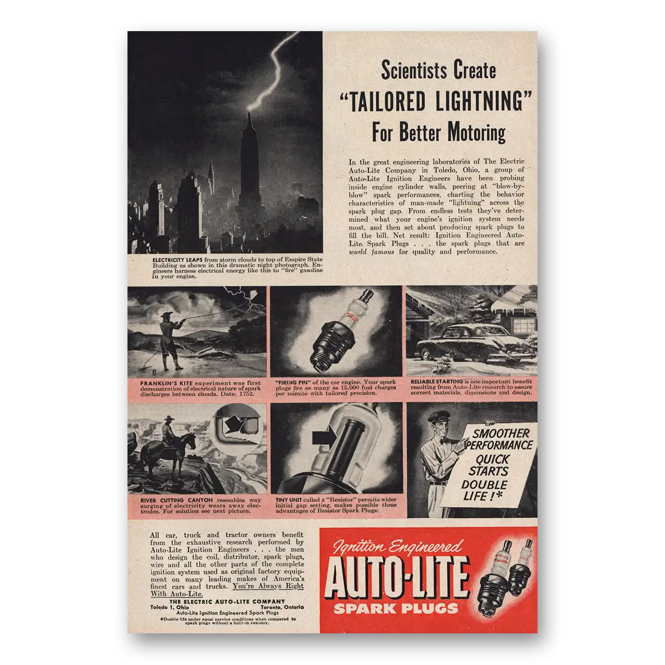 1951 Autolite Spark Plugs Tailored Lighning Vintage Magazine Print Ad