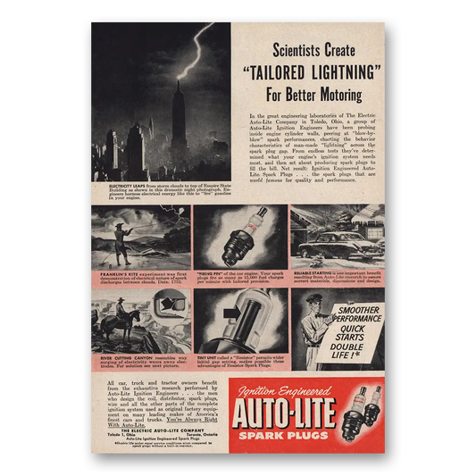 1951 Autolite Spark Plugs Tailored Lighning Vintage Magazine Print Ad