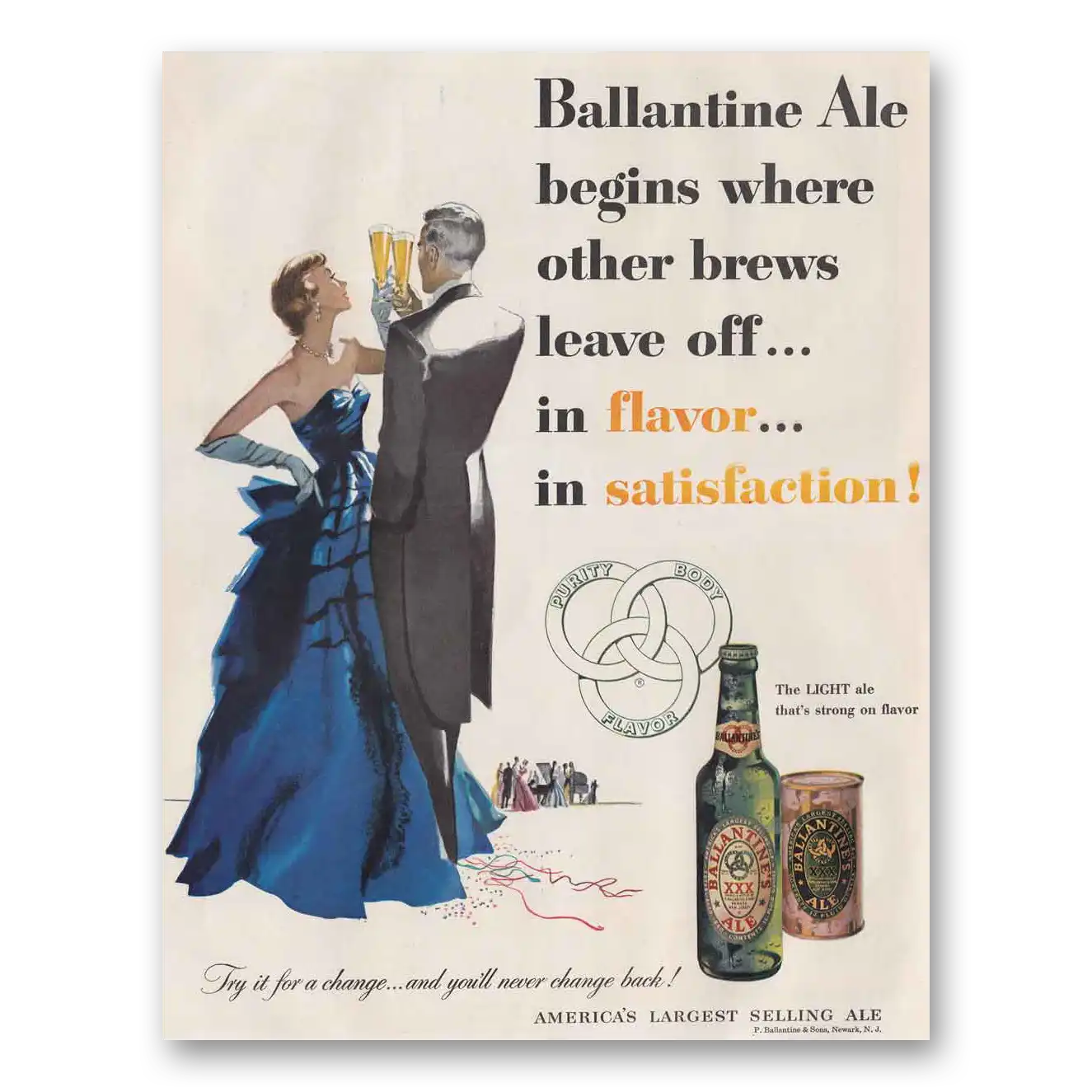 1951 Ballantines Ale Begins Where Other Brews Leave Of Vintage Magazine Print Ad