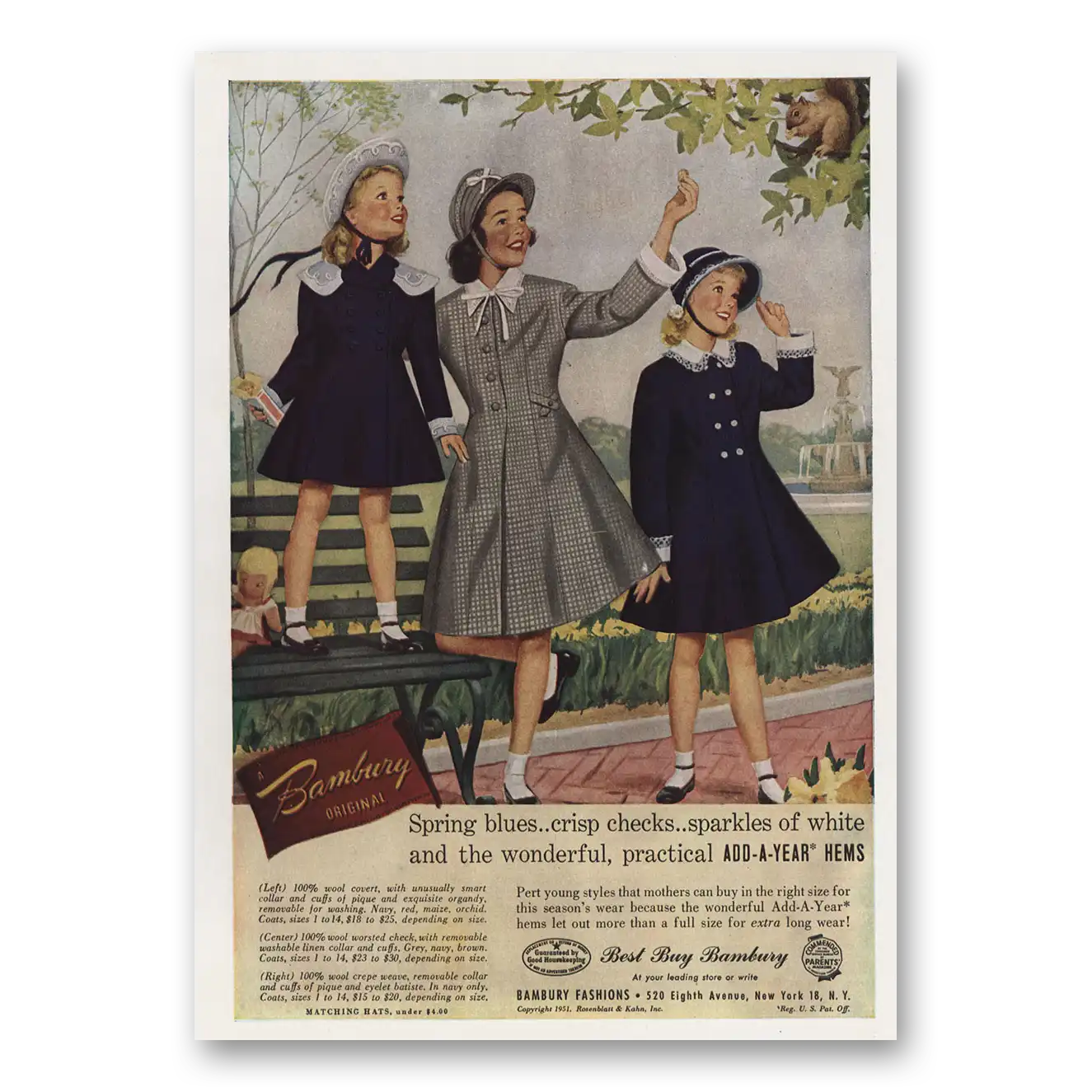 1951 Bambury Fashions Spring Blues Crisp Checks Vintage Magazine Print Ad