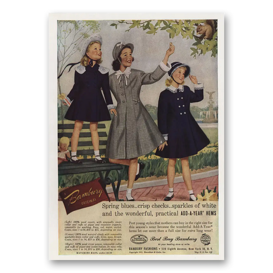 1951 Bambury Fashions Spring Blues Crisp Checks Vintage Magazine Print Ad