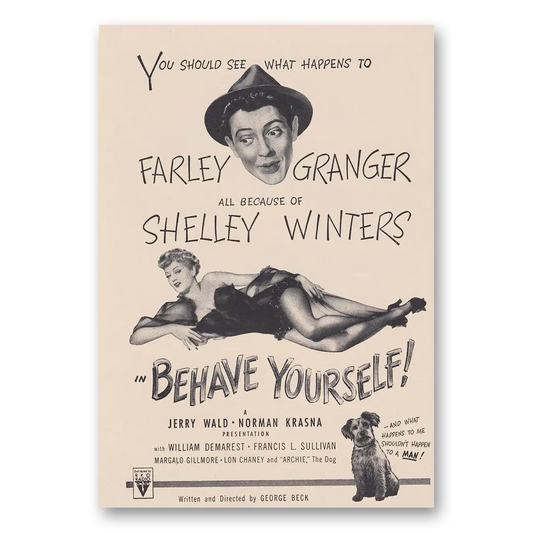 1951 Behave Yourself Movie Promo Farley Granger and Shelley Winters Vintage Magazine Print Ad