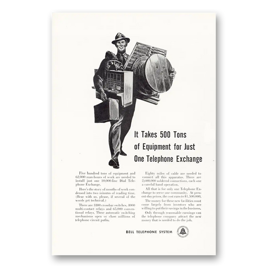 1951 Bell Telephone Takes 500 Tons of Equipment Vintage Magazine Print Ad