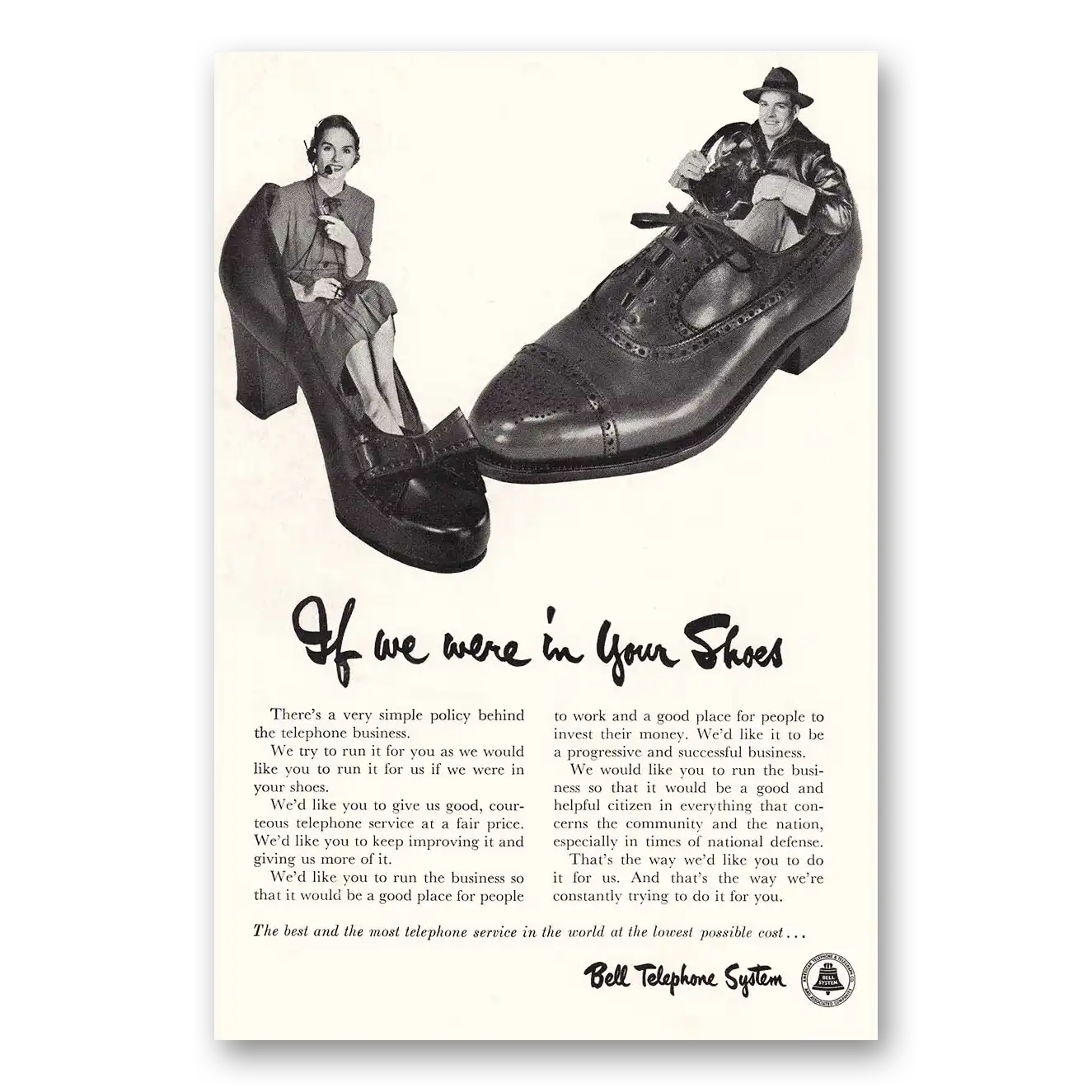 1951 Bell Telephone We Were In Your Shoes Vintage Magazine Print Ad