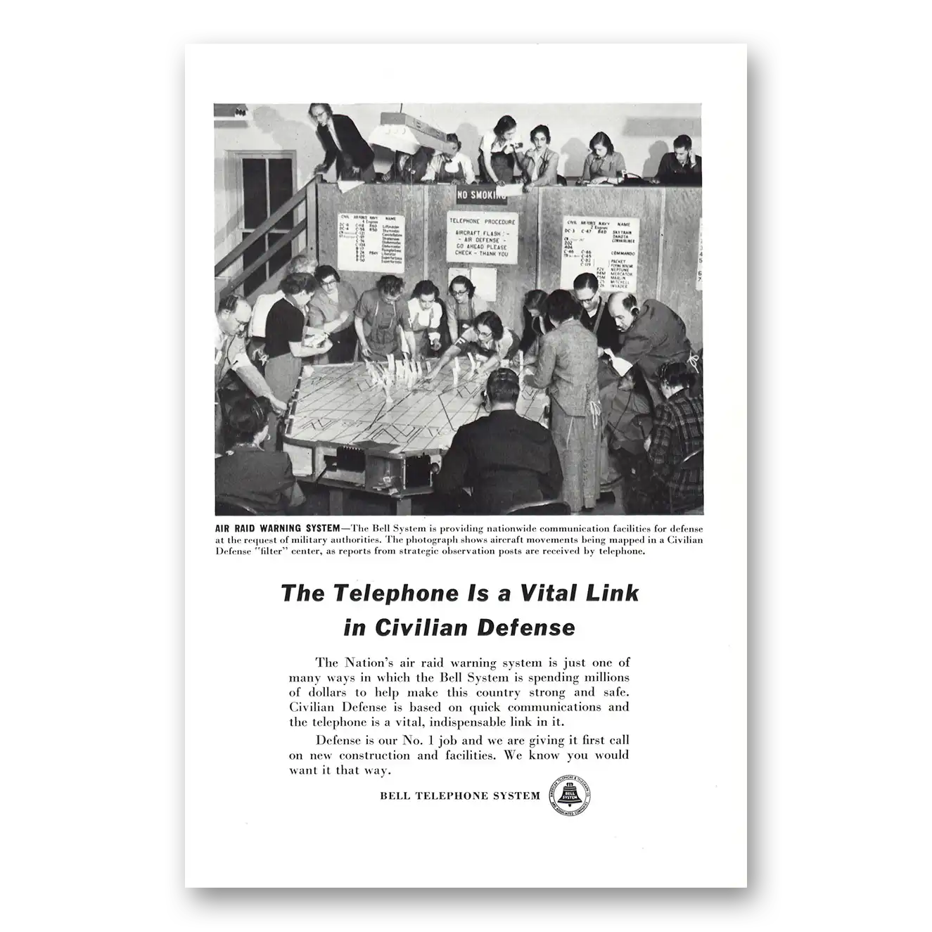 1951 Bell Telephone Vital Link in Civilian Defense Vintage Magazine Print Ad