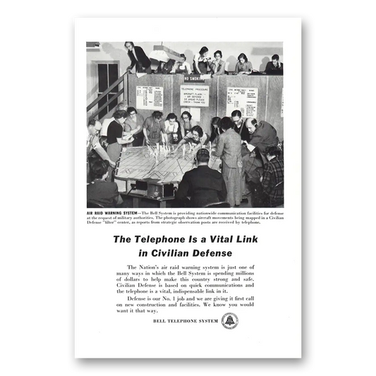 1951 Bell Telephone Vital Link in Civilian Defense Vintage Magazine Print Ad