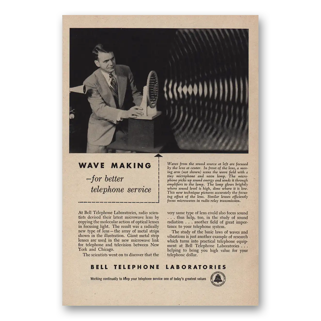 1951 Bell Telephone Wave Making Vintage Magazine Print Ad