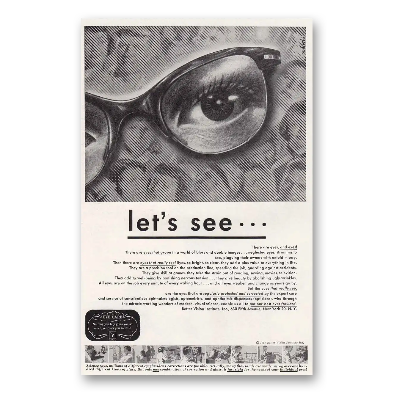 1951 Better Vision Institute Lets See Vintage Magazine Print Ad