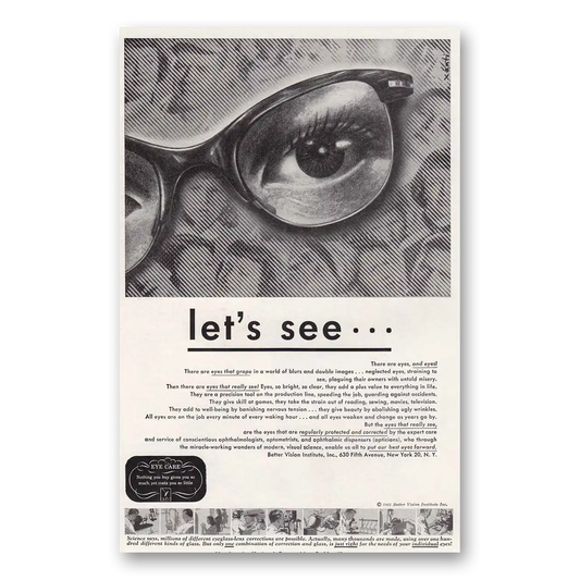 1951 Better Vision Institute Lets See Vintage Magazine Print Ad