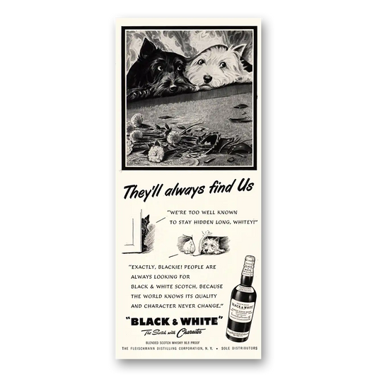 1951 Black and White Scotch They'll Always Find Us Vintage Magazine Print Ad