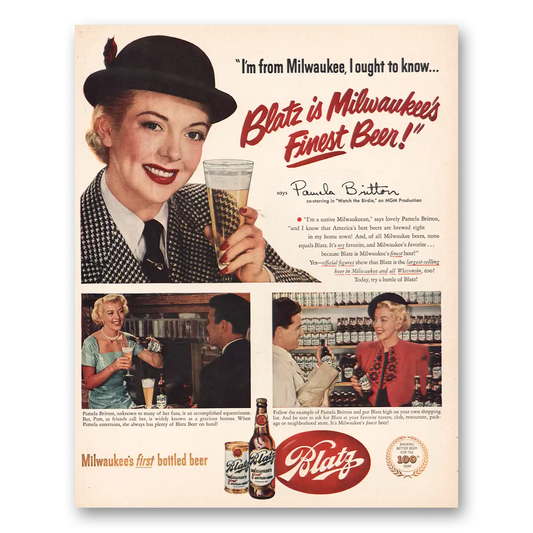 1951 Blatz Beer Pamela Britton Watch the Birdie Vintage Magazine Print Ad