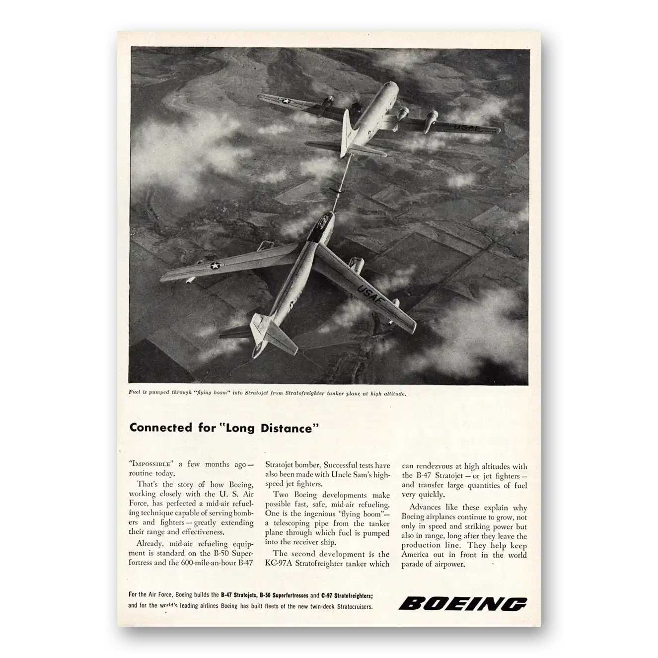 1951 Boeing Stratojet Connected for Long Distance Vintage Magazine Print Ad