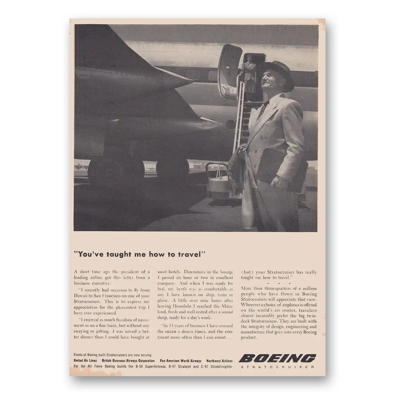 1951 Boeing Stratocruiser Taught Me How to Travel Vintage Magazine Print Ad