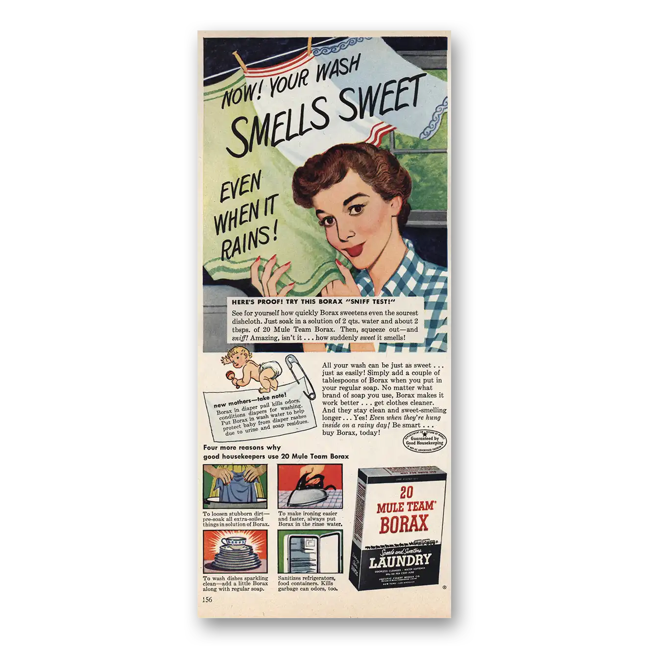 1951 Borax Your Wash Smells Sweet Vintage Magazine Print Ad