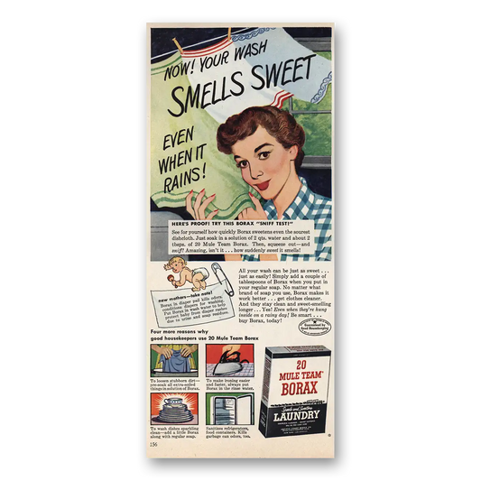 1951 Borax Your Wash Smells Sweet Vintage Magazine Print Ad