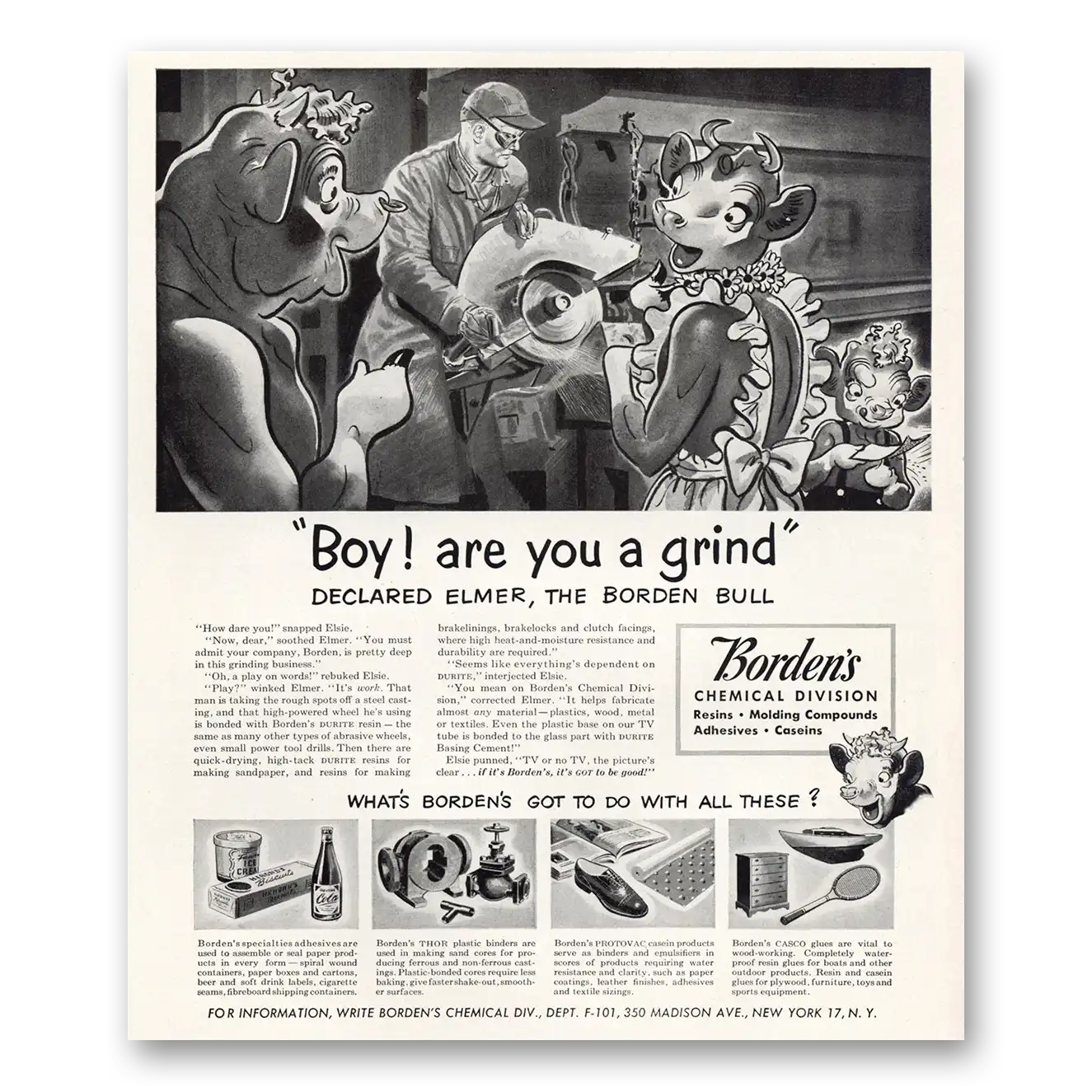 1951 Borden Boy Are You a Grind Vintage Magazine Print Ad