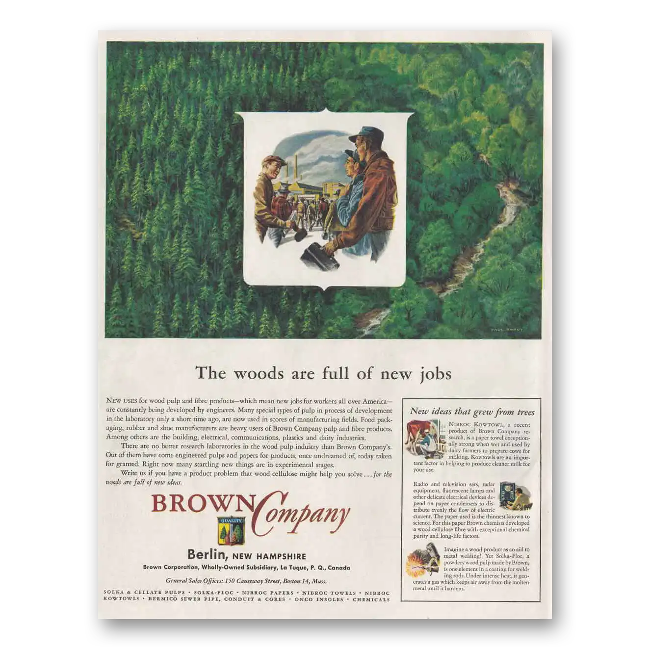 1951 Brown Company Woods Are Full of New Jobs Vintage Magazine Print Ad