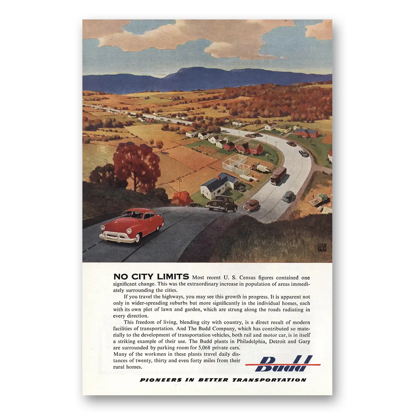 1951 Budd No City Limits Vintage Magazine Print Ad