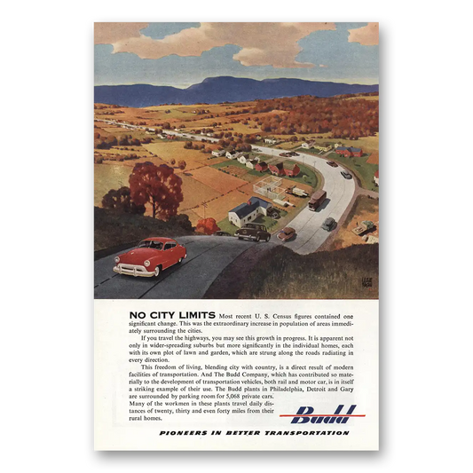 1951 Budd No City Limits Vintage Magazine Print Ad