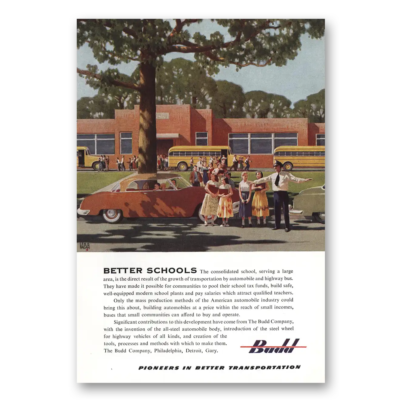 1951 Budd Better Schools Vintage Magazine Print Ad