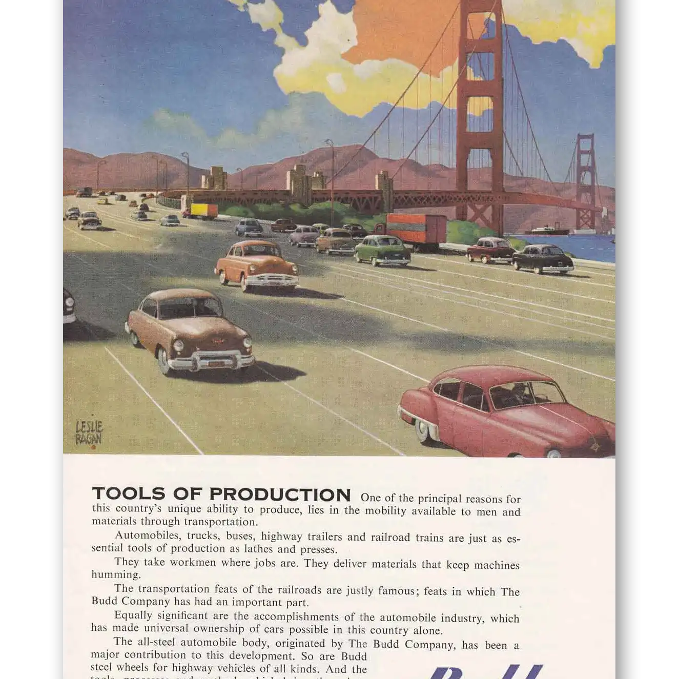 1951 Budd Tools of Production Bridge Vintage Magazine Print Ad