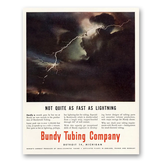 1951 Bundy Tubing Not Quite as Fast as Lightning Vintage Magazine Print Ad