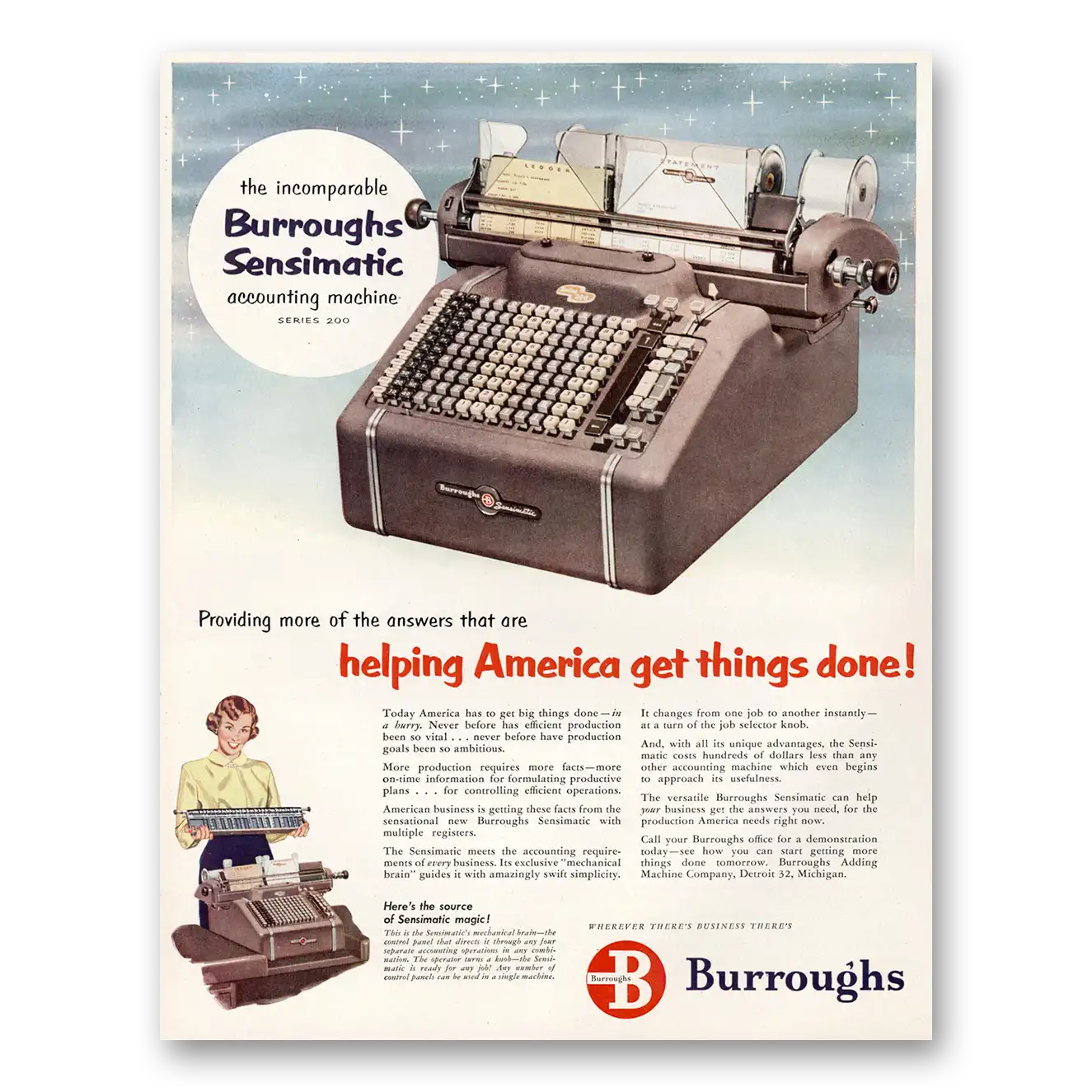 1951 Burroughs Adding Machine Sensimatic Accounting Machine Vintage Magazine Print Ad