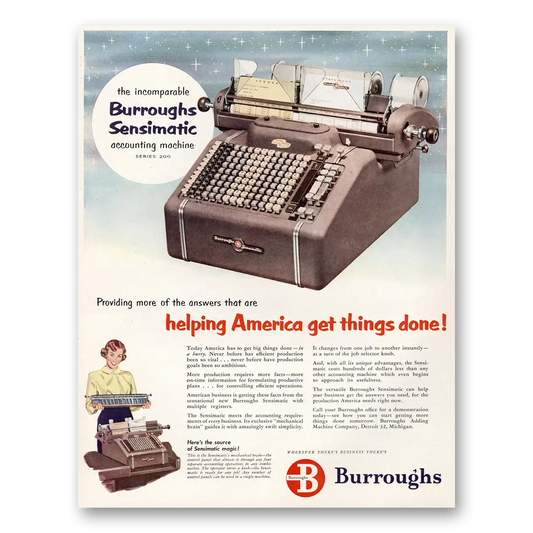 1951 Burroughs Adding Machine Sensimatic Accounting Machine Vintage Magazine Print Ad